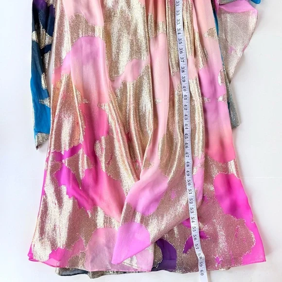 Halston Nisa Gown Printed Fil Coupe Fuschia Turquoise Gold One-Shoulder Dress 4 - Picture 15 of 16